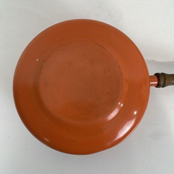 MCM Japanese Orange Floral Fondue Pot Wooden Handle VTG - Picture 5 of 8